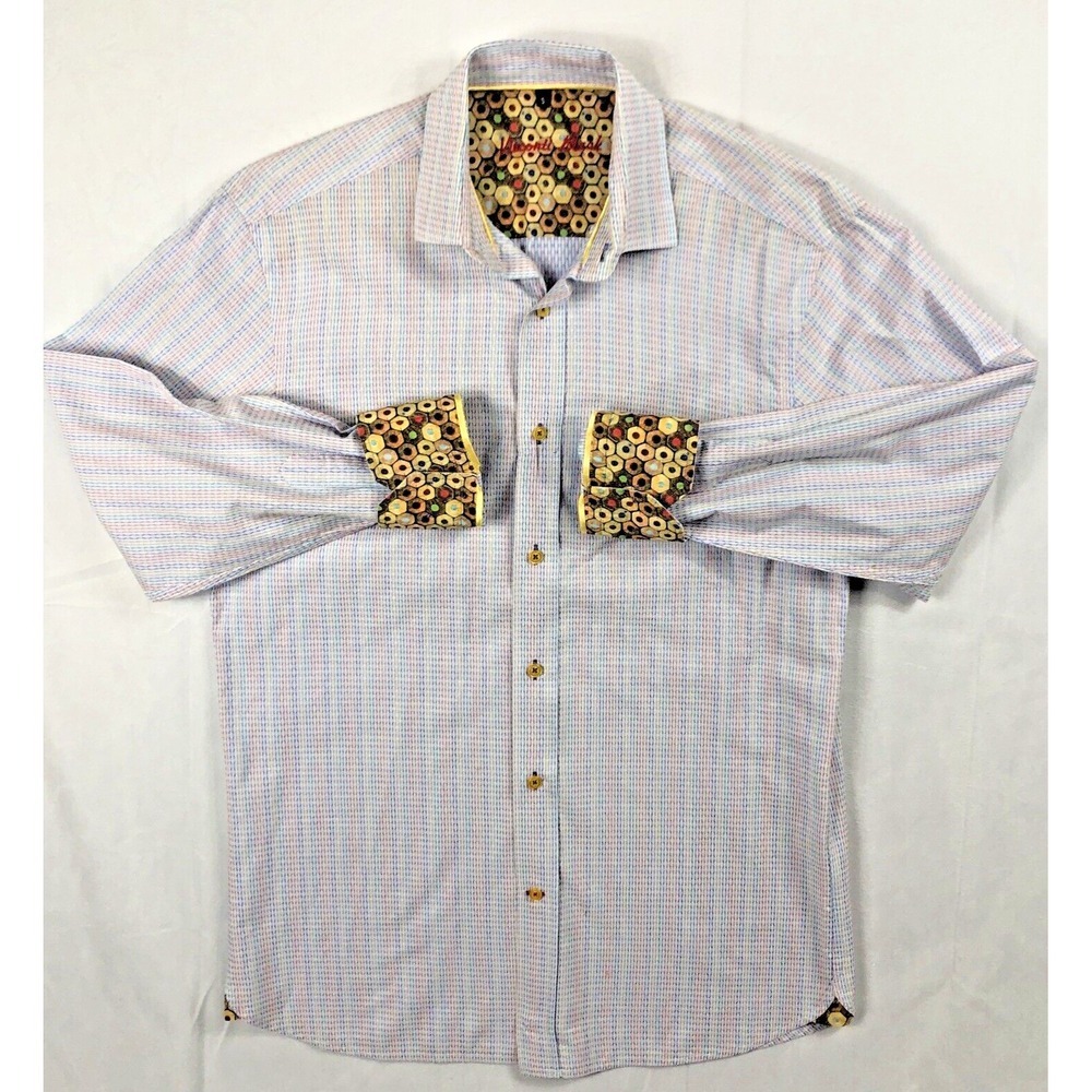 Visconti Black Shirt Men's S Striped Multicolor Flip Cuff Button Up Long Sleeve - Picture 2 of 14